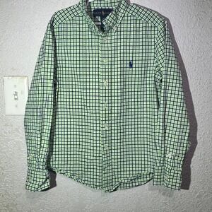 Kids Ralph Lauren Button Down Shirt Long Sleeve Gingham Check Green Blue Size 8